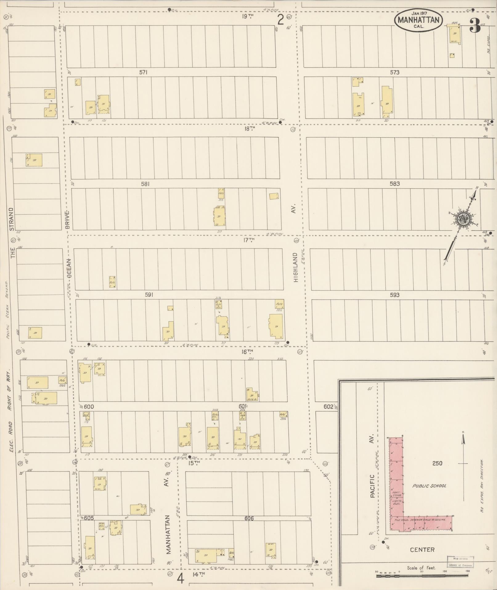 Sanborn Fire Insurance Map from Manhattan Beach, Los Angeles County, California (1917), Sheet #0003 - Historic Sanborn Fire Insurance Map Print, vintage old map wall art, antique decor, genealogy gift, California California map