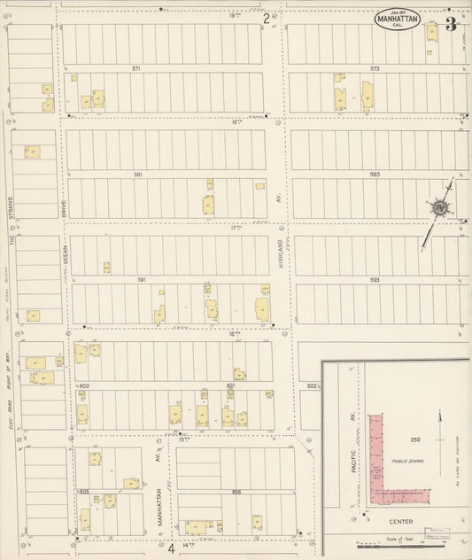 Sanborn Fire Insurance Map from Manhattan Beach, Los Angeles County, California (1917), Sheet #0003 - Historic Sanborn Fire Insurance Map Print, vintage old map wall art, antique decor, genealogy gift, California California map