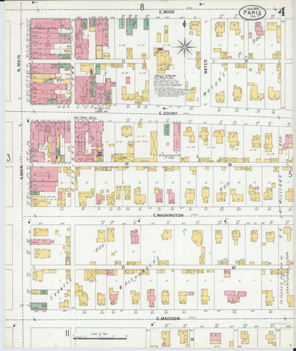 Sanborn Fire Insurance Map from Paris, Edgar County, Illinois (1900), Sheet #0004 - Historic Sanborn Fire Insurance Map Print, vintage old map wall art, antique decor, genealogy gift, Illinois Illinois map