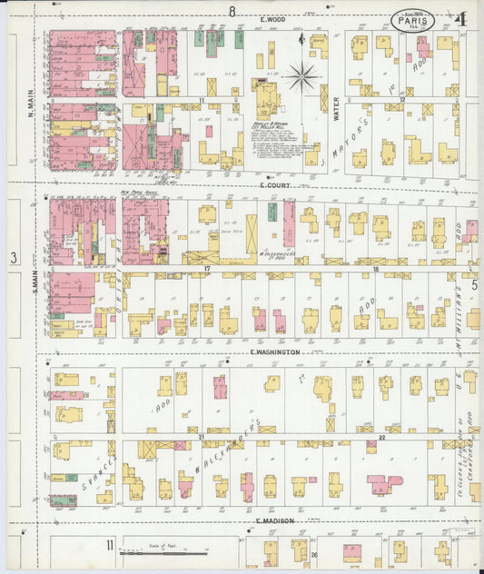 Sanborn Fire Insurance Map from Paris, Edgar County, Illinois (1900), Sheet #0004 - Historic Sanborn Fire Insurance Map Print, vintage old map wall art, antique decor, genealogy gift, Illinois Illinois map