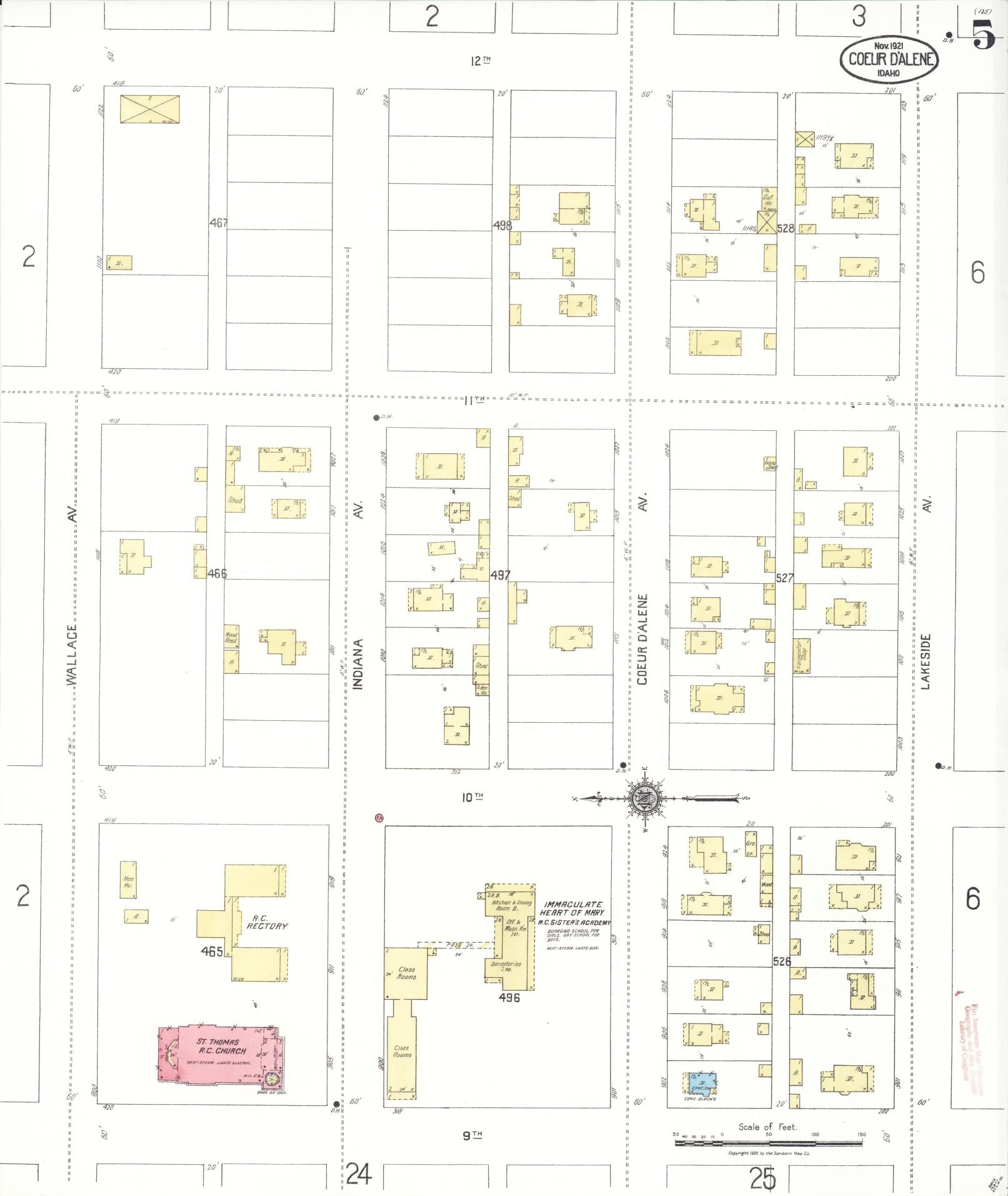 Sanborn Fire Insurance Map from Coeur D'alene, Kootenai County, Idaho (1921), Sheet #0005 - Complete Map Set gallery image, historic Sanborn map, vintage wall art, Idaho Idaho