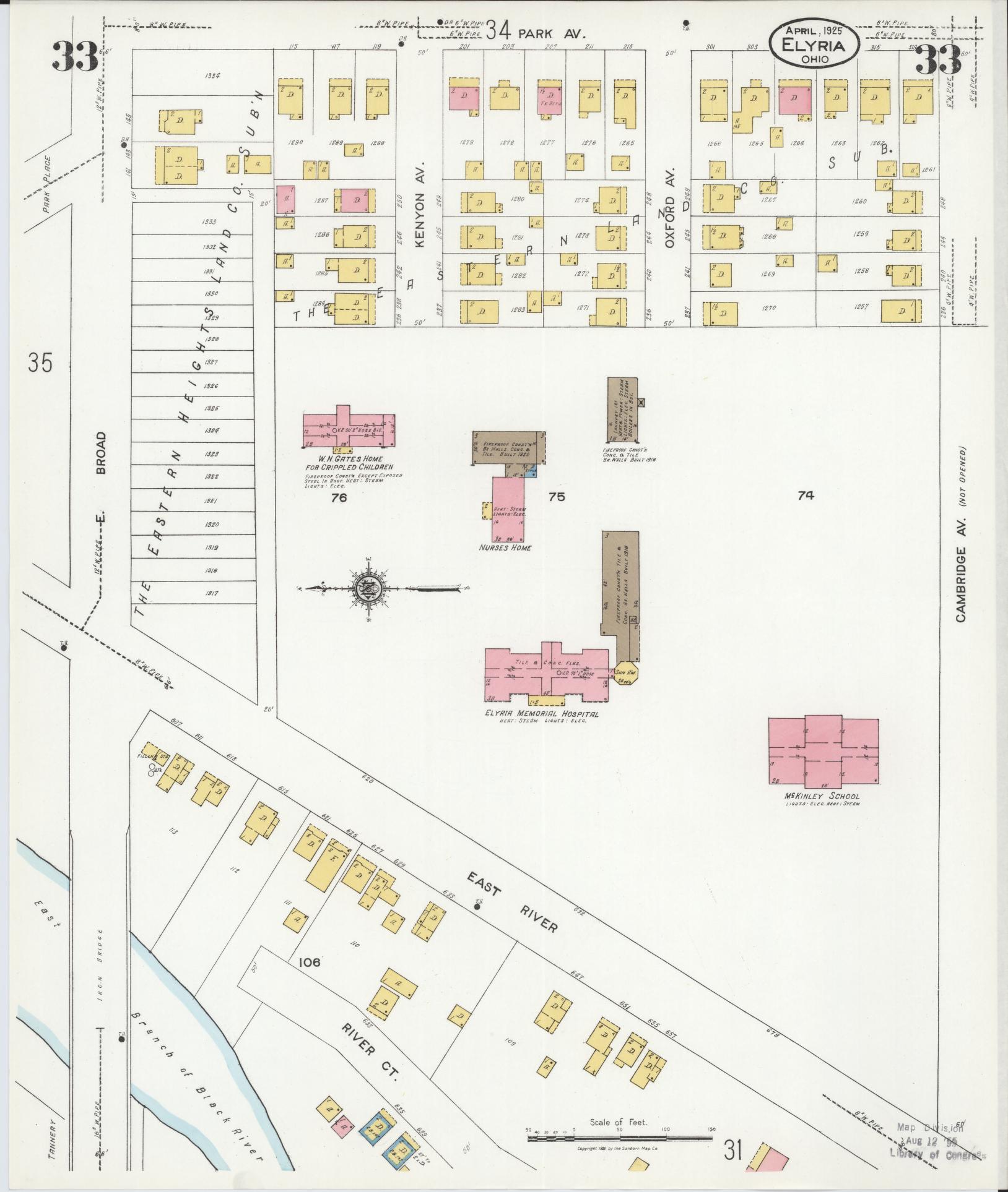 Sanborn Fire Insurance Map from Elyria, Lorain County, Ohio (1925), Sheet #0033 - Complete Map Set gallery image, historic Sanborn map, vintage wall art, Ohio Ohio