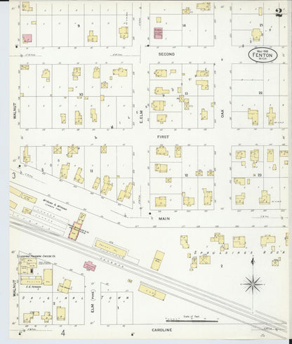 Sanborn Fire Insurance Map from Fenton, Genesee County, Michigan (1908), Sheet #0002 - Historic Sanborn Fire Insurance Map Print, vintage old map wall art, antique decor, genealogy gift, Michigan Michigan map