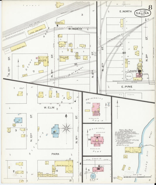 Sanborn Fire Insurance Map from Salina, Saline County, Kansas (1892), Sheet #0008 - Historic Sanborn Fire Insurance Map Print, vintage old map wall art, antique decor, genealogy gift, Kansas Kansas map