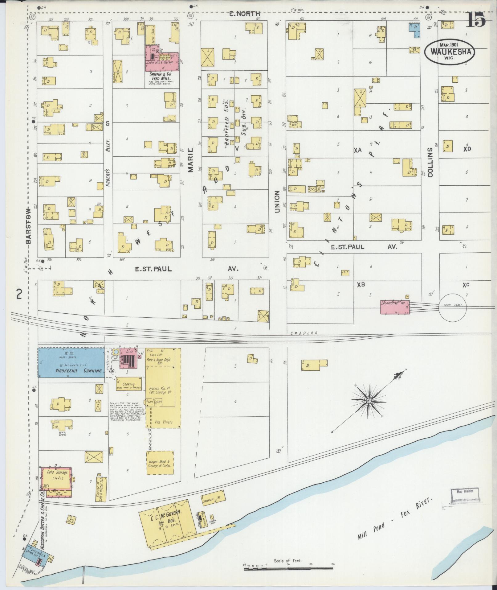 Sanborn Fire Insurance Map from Waukesha, Waukesha County, Wisconsin (1901), Sheet #0015 - Complete Map Set gallery image, historic Sanborn map, vintage wall art, Wisconsin Wisconsin