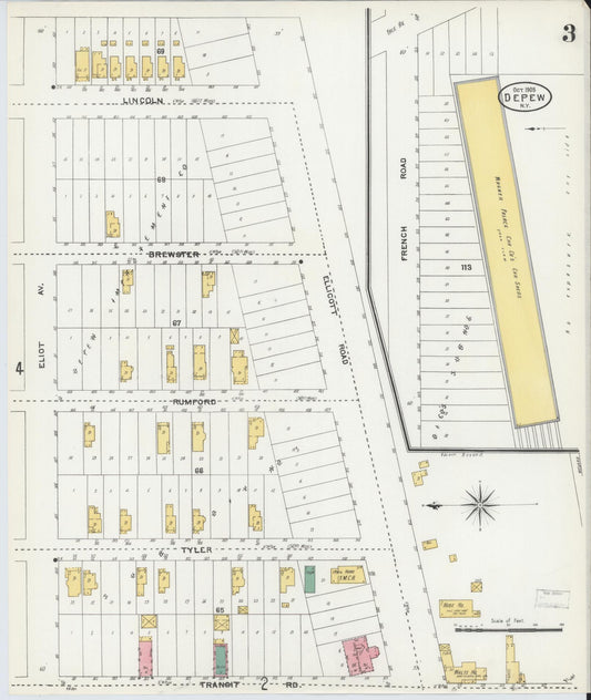 Sanborn Fire Insurance Map from Depew, Erie County, New York (1905), Sheet #0003 - Historic Sanborn Fire Insurance Map Print, vintage old map wall art, antique decor, genealogy gift, New York New York map