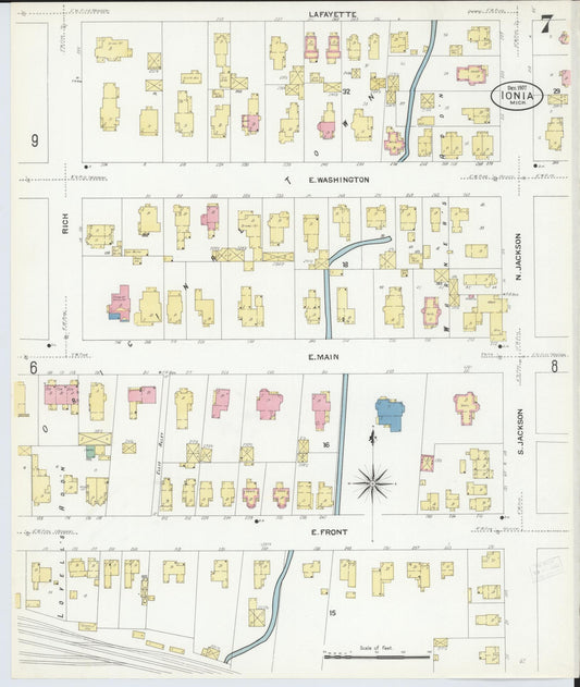 Sanborn Fire Insurance Map from Ionia, Ionia County, Michigan (1907), Sheet #0007 - Historic Sanborn Fire Insurance Map Print, vintage old map wall art, antique decor, genealogy gift, Michigan Michigan map