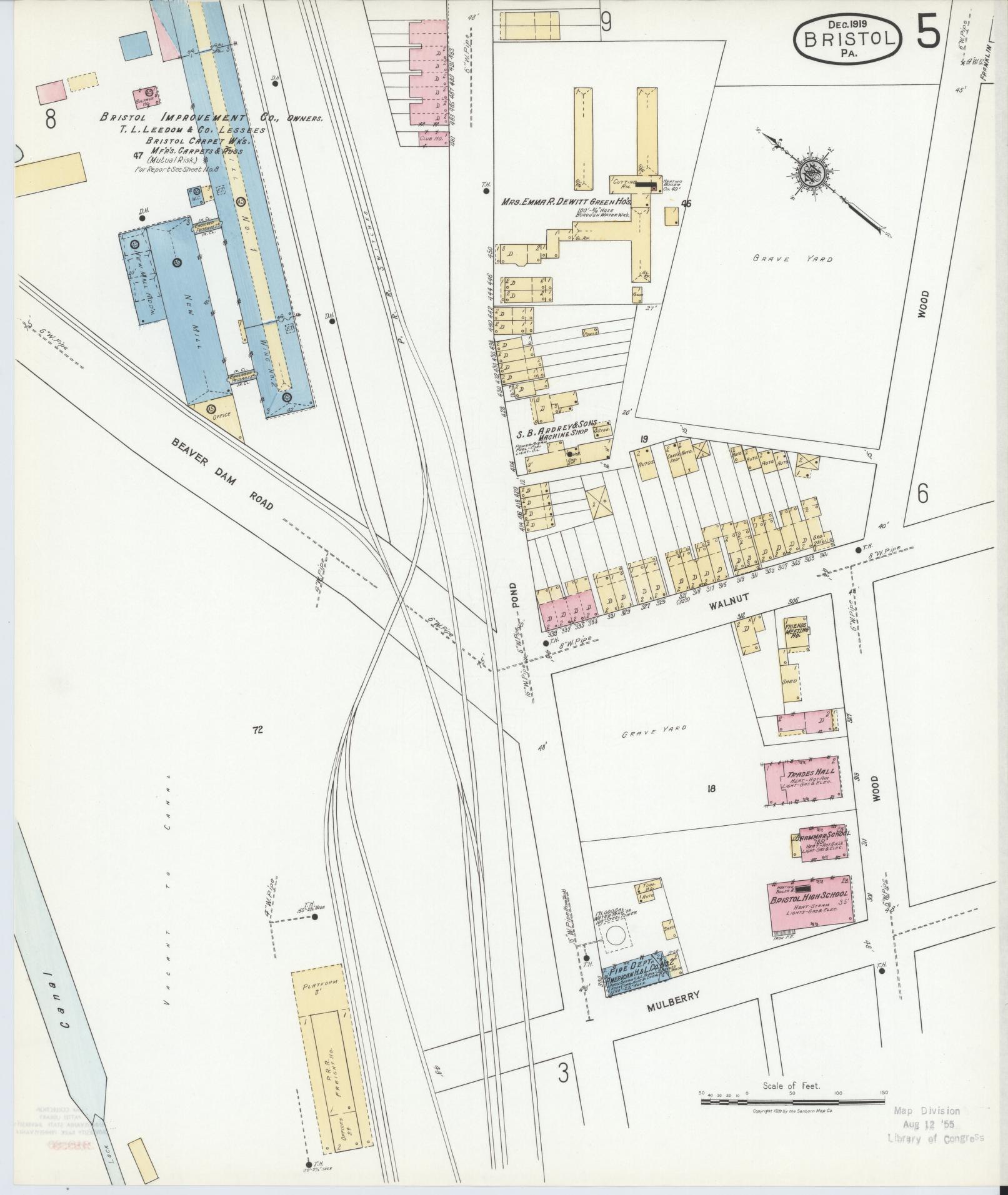 Sanborn Fire Insurance Map from Bristol, Bucks County, Pennsylvania (1927), Sheet #0005 - Historic Sanborn Fire Insurance Map Print, vintage old map wall art, antique decor, genealogy gift, Pennsylvania Pennsylvania map