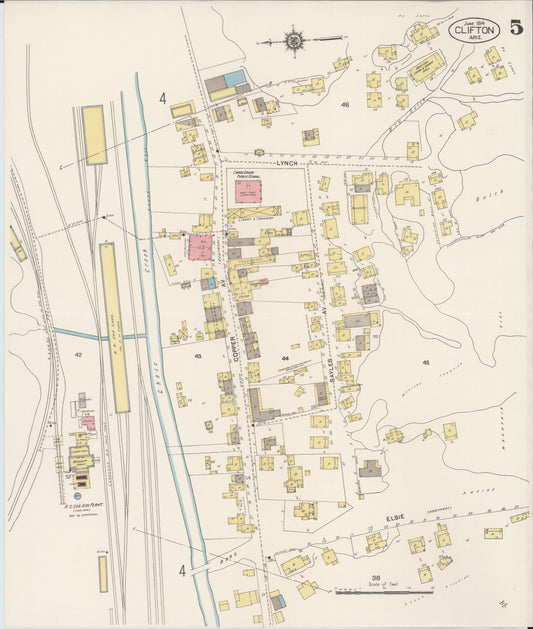 Sanborn Fire Insurance Map from Clifton, Greenlee County, Arizona (1914), Sheet #0005 - Historic Sanborn Fire Insurance Map Print, vintage old map wall art, antique decor, genealogy gift, Arizona Arizona map