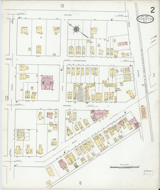Sanborn Fire Insurance Map from Riverton, Burlington County, New Jersey (1919), Sheet #0002 - Historic Sanborn Fire Insurance Map Print, vintage old map wall art, antique decor, genealogy gift, New Jersey New Jersey map