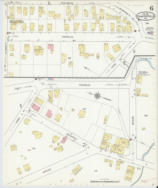 Sanborn Fire Insurance Map from Rumford Falls, Oxford County, Maine (1912), Sheet #0006 - Historic Sanborn Fire Insurance Map Print, vintage old map wall art, antique decor, genealogy gift, Maine Maine map