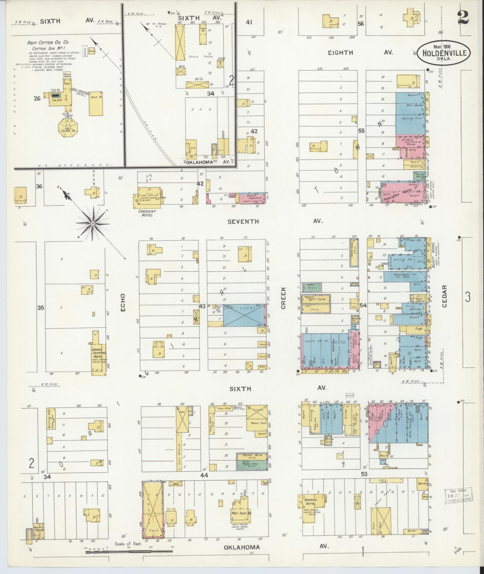 Sanborn Fire Insurance Map from Holdenville, Hughes County, Oklahoma (1908), Sheet #0002 - Complete Map Set gallery image, historic Sanborn map, vintage wall art, Oklahoma Oklahoma