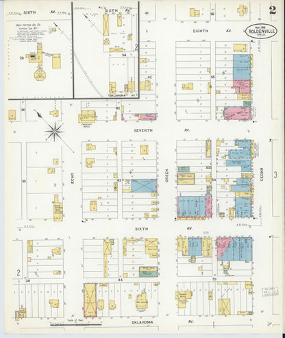 Sanborn Fire Insurance Map from Holdenville, Hughes County, Oklahoma (1908), Sheet #0002 - Complete Map Set gallery image, historic Sanborn map, vintage wall art, Oklahoma Oklahoma