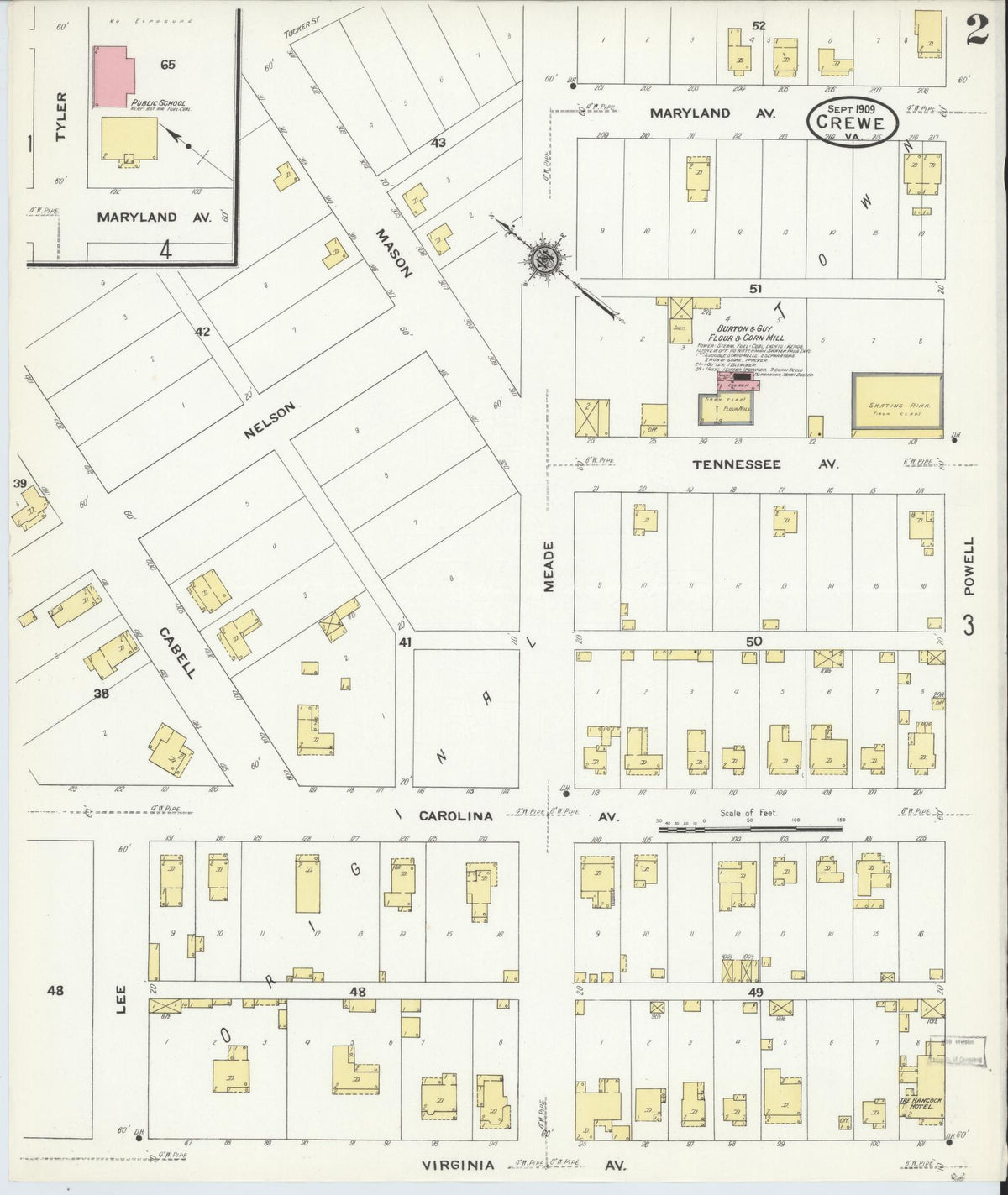 Sanborn Fire Insurance Map from Crewe, Nottoway County, Virginia (1909), Sheet #0002 - Complete Map Set gallery image, historic Sanborn map, vintage wall art, Virginia Virginia