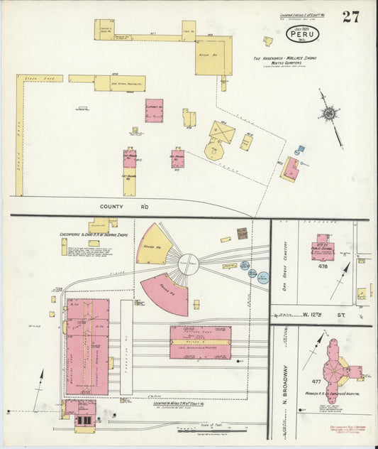 Sanborn Fire Insurance Map from Peru, Miami County, Indiana (1920), Sheet #0027 - Historic Sanborn Fire Insurance Map Print, vintage old map wall art, antique decor, genealogy gift, Indiana Indiana map
