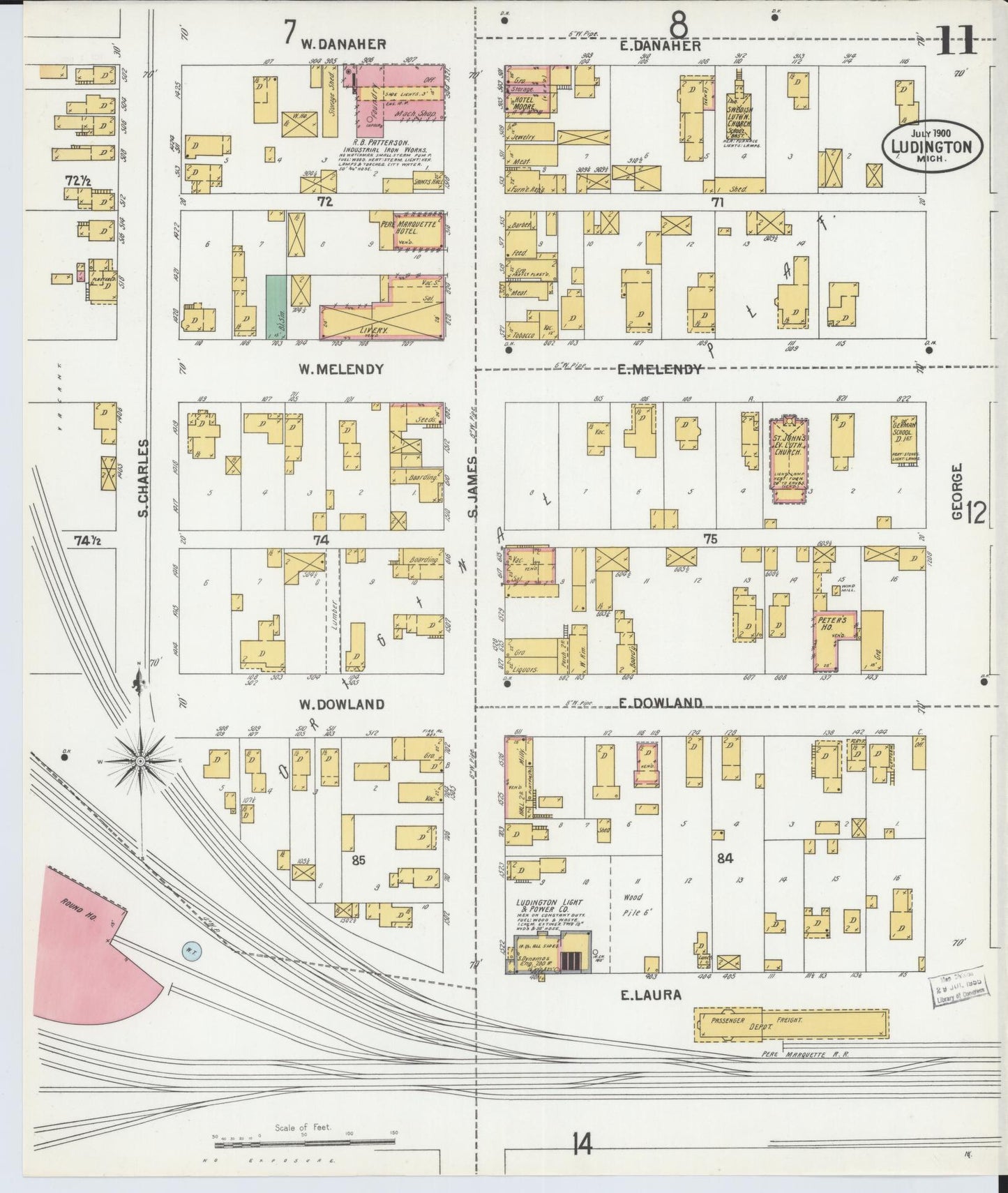 Sanborn Fire Insurance Map from Ludington, Mason County, Michigan (1900), Sheet #0011 - Complete Map Set gallery image, historic Sanborn map, vintage wall art, Michigan Michigan