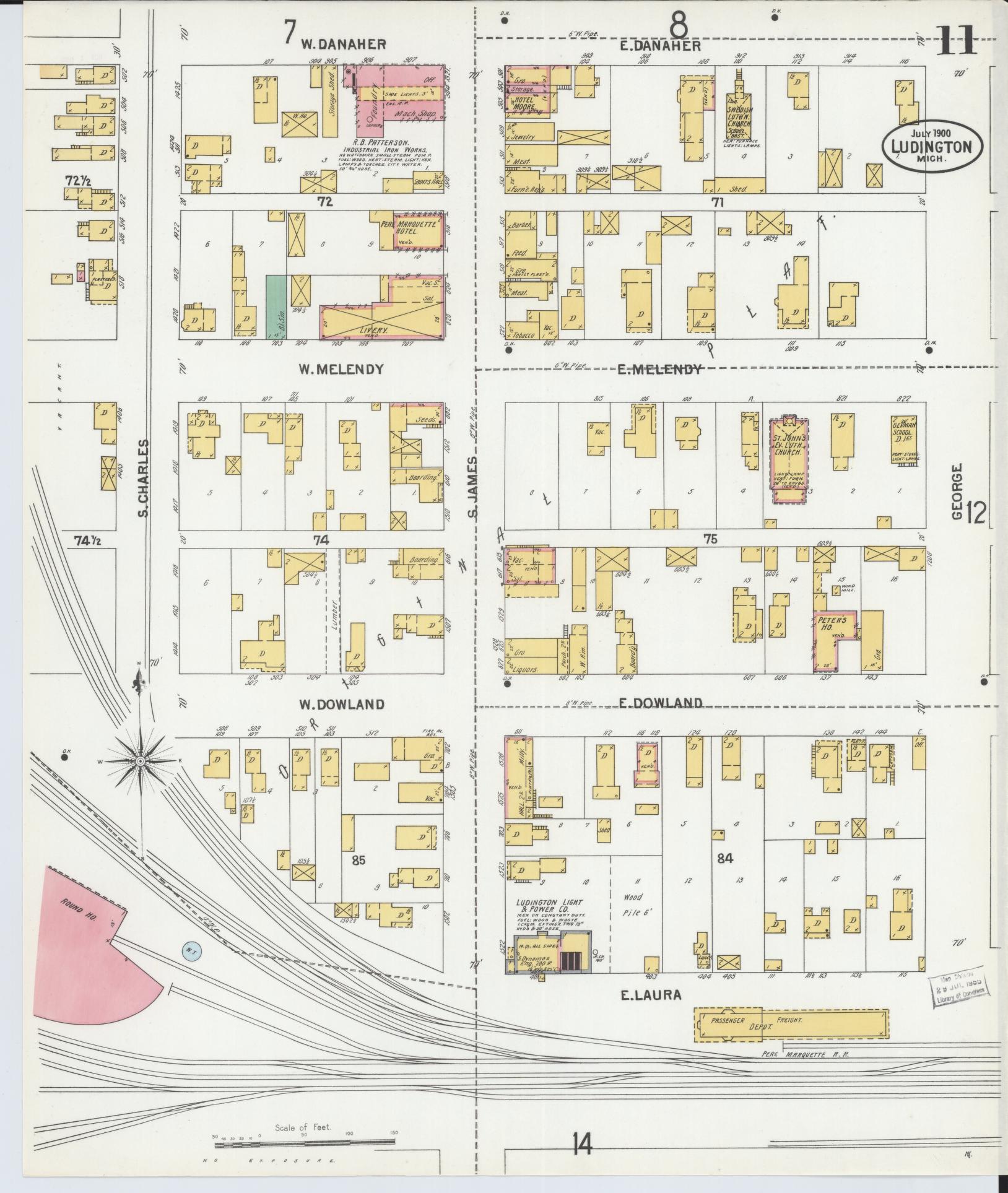 Sanborn Fire Insurance Map from Ludington, Mason County, Michigan (1900), Sheet #0011 - Complete Map Set gallery image, historic Sanborn map, vintage wall art, Michigan Michigan