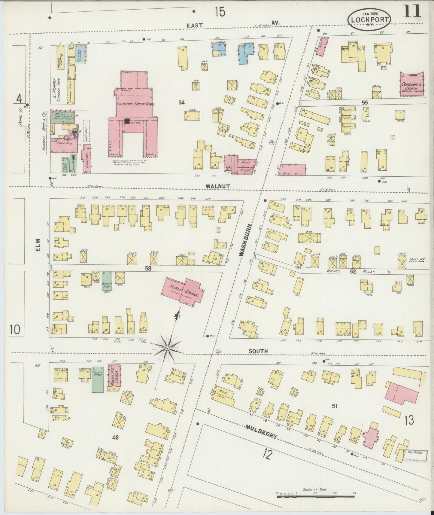 Sanborn Fire Insurance Map from Lockport, Niagara County, New York (1898), Sheet #0011 - Complete Map Set gallery image, historic Sanborn map, vintage wall art, New York New York