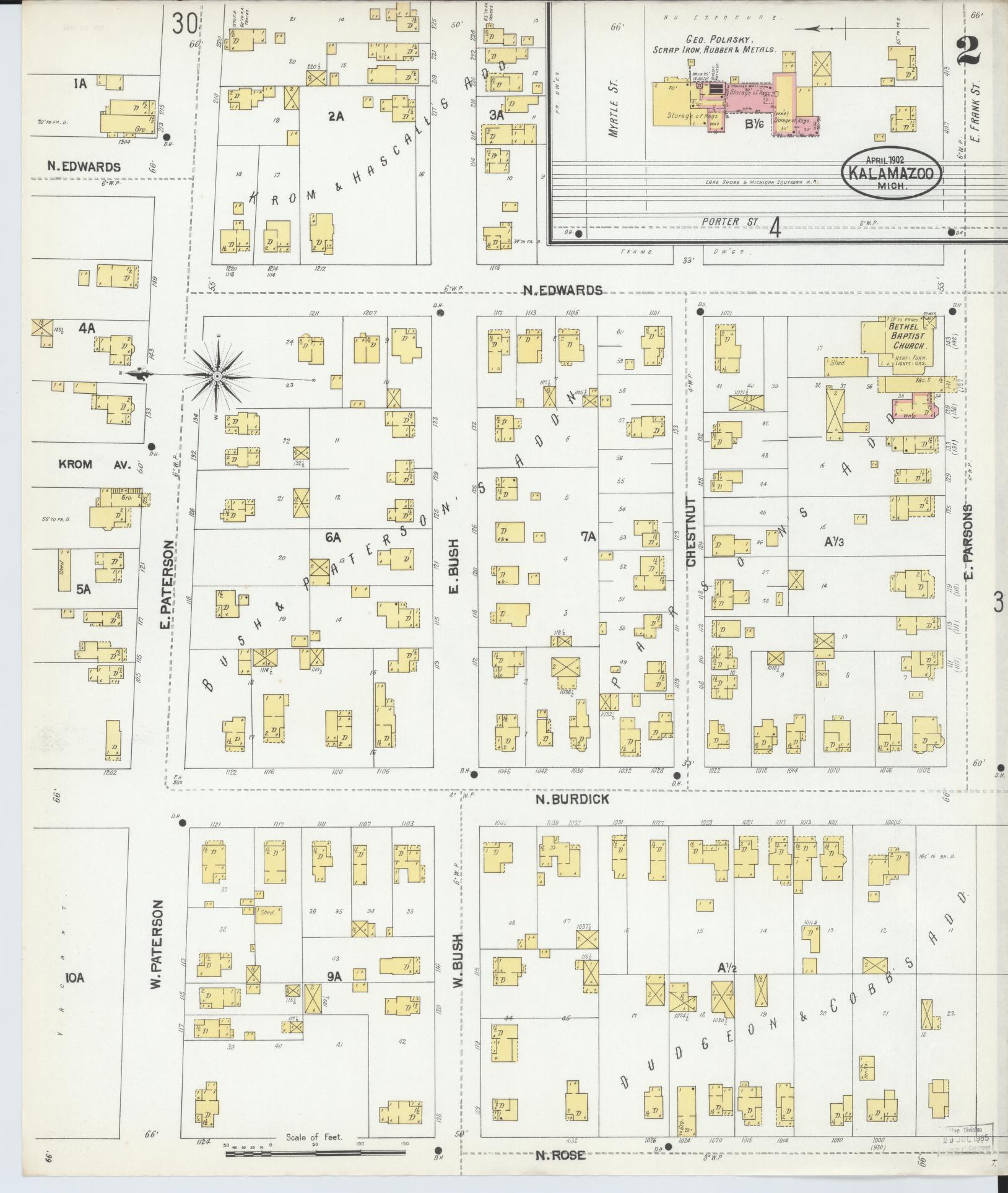 Sanborn Fire Insurance Map from Kalamazoo, Kalamazoo County, Michigan (1902), Sheet #0002 - Complete Map Set gallery image, historic Sanborn map, vintage wall art, Michigan Michigan