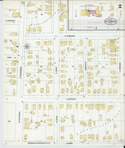 Sanborn Fire Insurance Map from Kalamazoo, Kalamazoo County, Michigan (1902), Sheet #0002 - Complete Map Set gallery image, historic Sanborn map, vintage wall art, Michigan Michigan