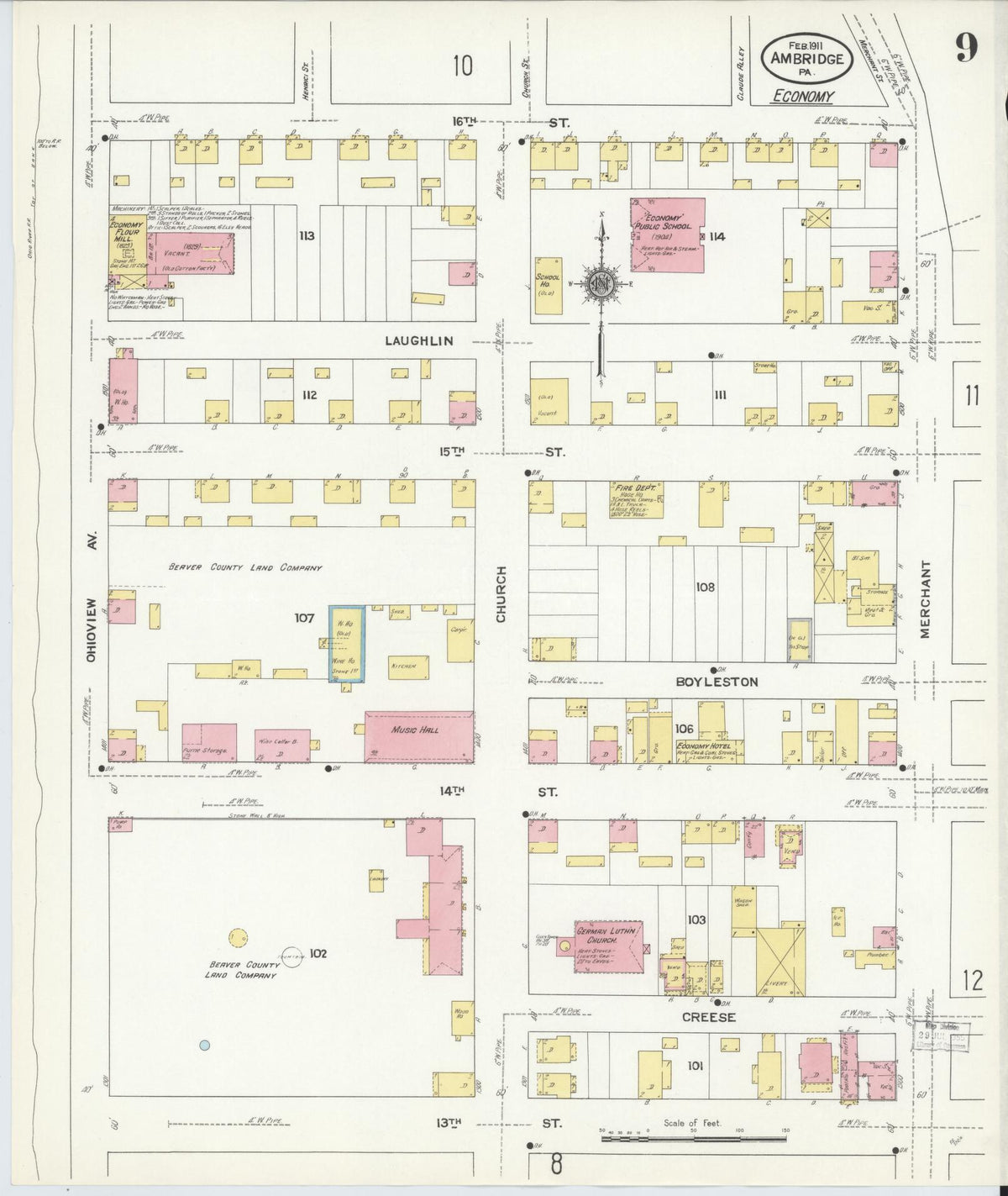Sanborn Fire Insurance Map from Ambridge, Beaver County, Pennsylvania (1911), Sheet #0009 - Complete Map Set gallery image, historic Sanborn map, vintage wall art, Pennsylvania Pennsylvania