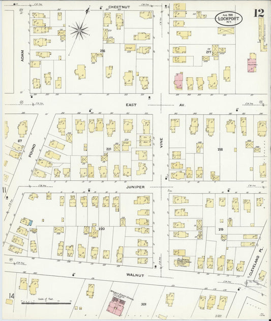 Sanborn Fire Insurance Map from Lockport, Niagara County, New York (1909), Sheet #0012 - Historic Sanborn Fire Insurance Map Print, vintage old map wall art, antique decor, genealogy gift, New York New York map
