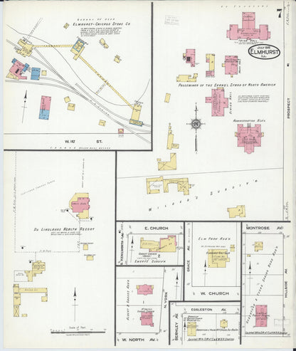 Sanborn Fire Insurance Map from Elmhurst, Du Page County, Illinois (1918), Sheet #0007 - Historic Sanborn Fire Insurance Map Print, vintage old map wall art, antique decor, genealogy gift, Illinois Illinois map