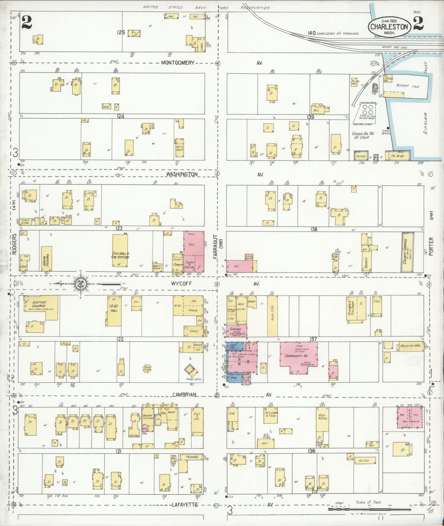 Sanborn Fire Insurance Map from Charleston, Kitsap County, Washington (1925), Sheet #0002 - Complete Map Set gallery image, historic Sanborn map, vintage wall art, Washington Washington