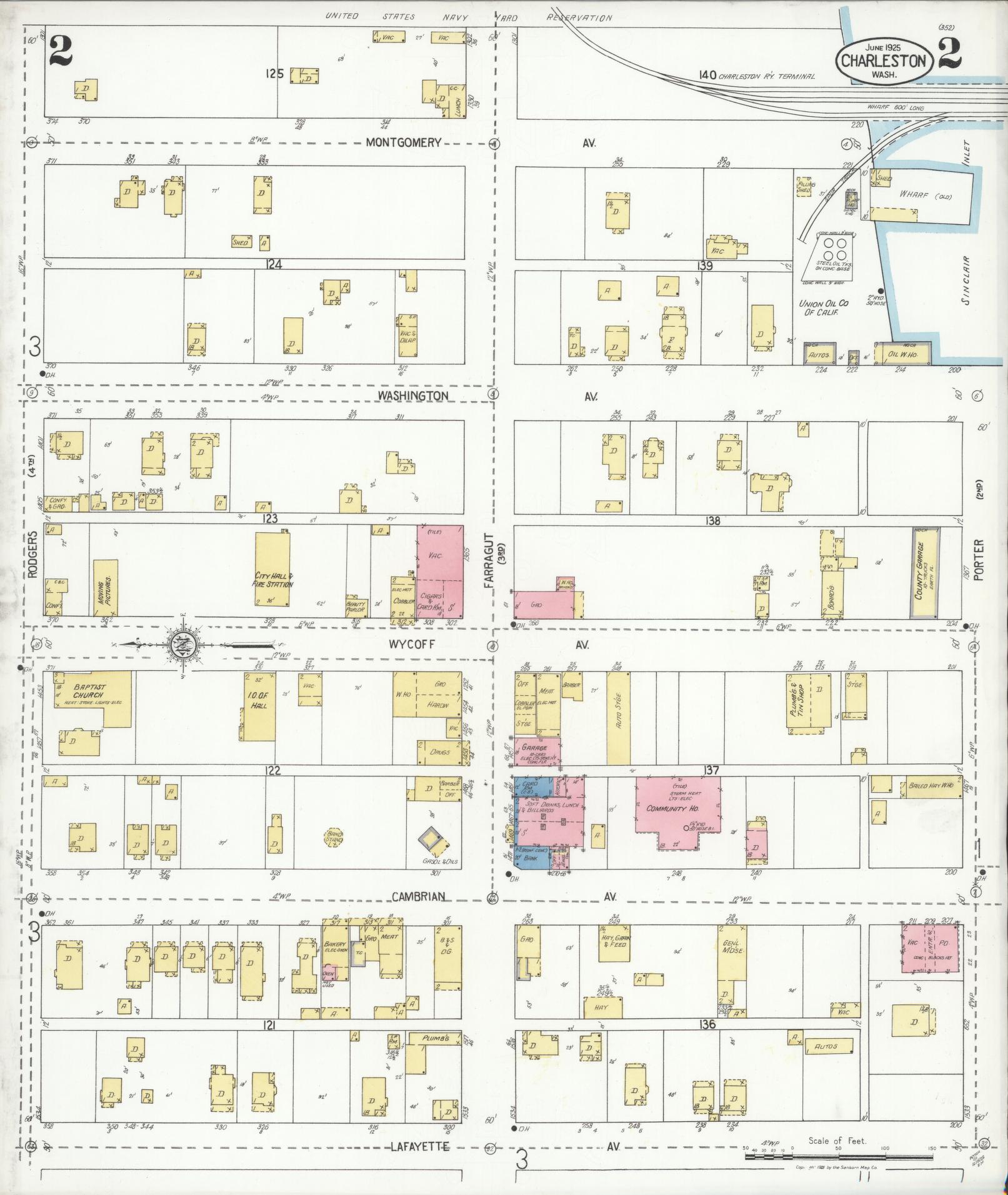 Sanborn Fire Insurance Map from Charleston, Kitsap County, Washington (1925), Sheet #0002 - Complete Map Set gallery image, historic Sanborn map, vintage wall art, Washington Washington