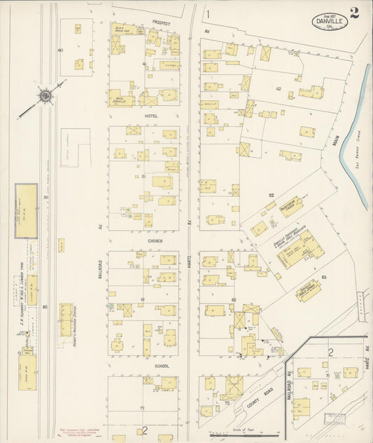 Sanborn Fire Insurance Map from Danville, Contra Costa County, California (1917), Sheet #0002 - Historic Sanborn Fire Insurance Map Print, vintage old map wall art, antique decor, genealogy gift, California California map