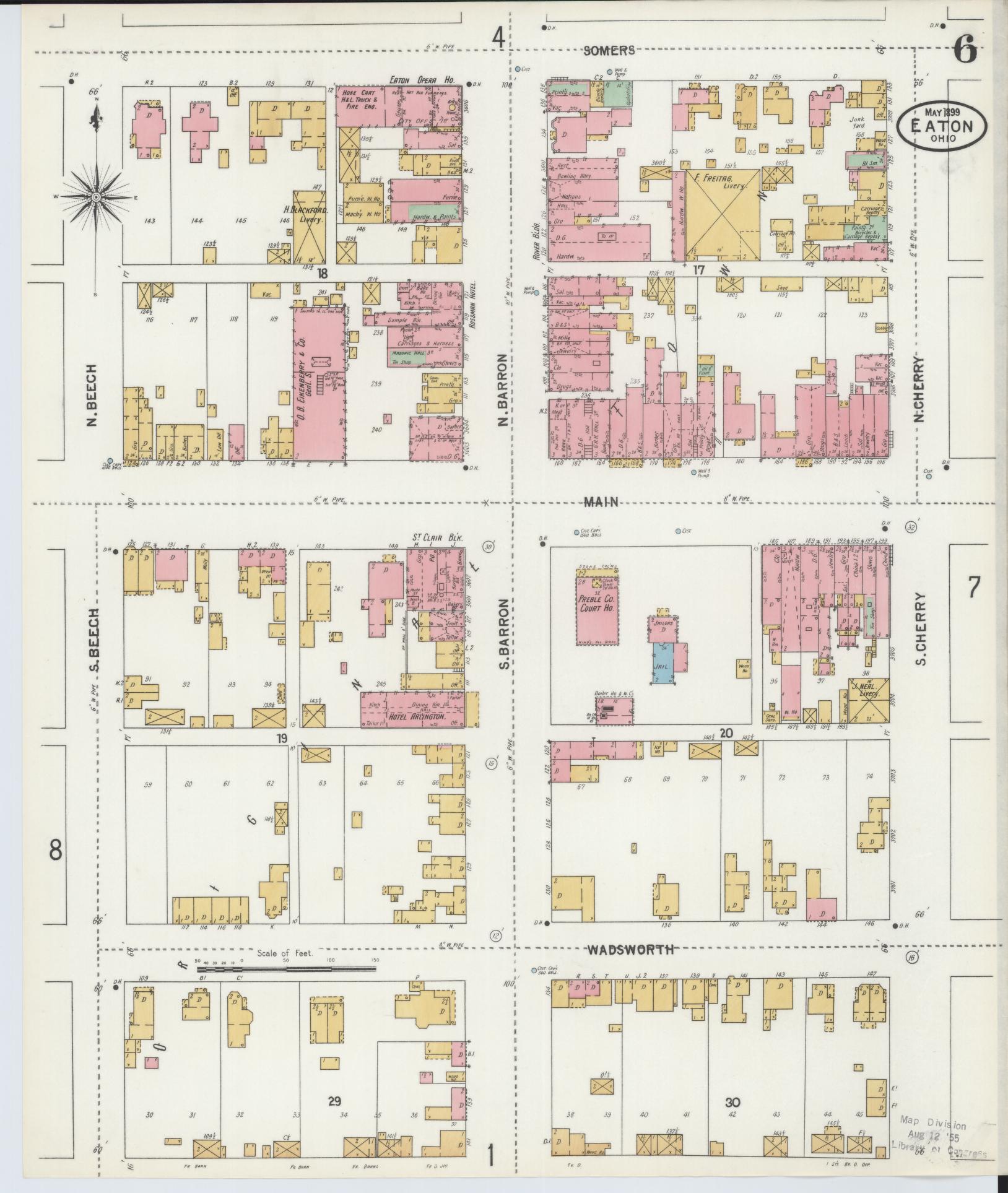 Sanborn Fire Insurance Map from Eaton, Preble County, Ohio (1899), Sheet #0006 - Complete Map Set gallery image, historic Sanborn map, vintage wall art, Ohio Ohio