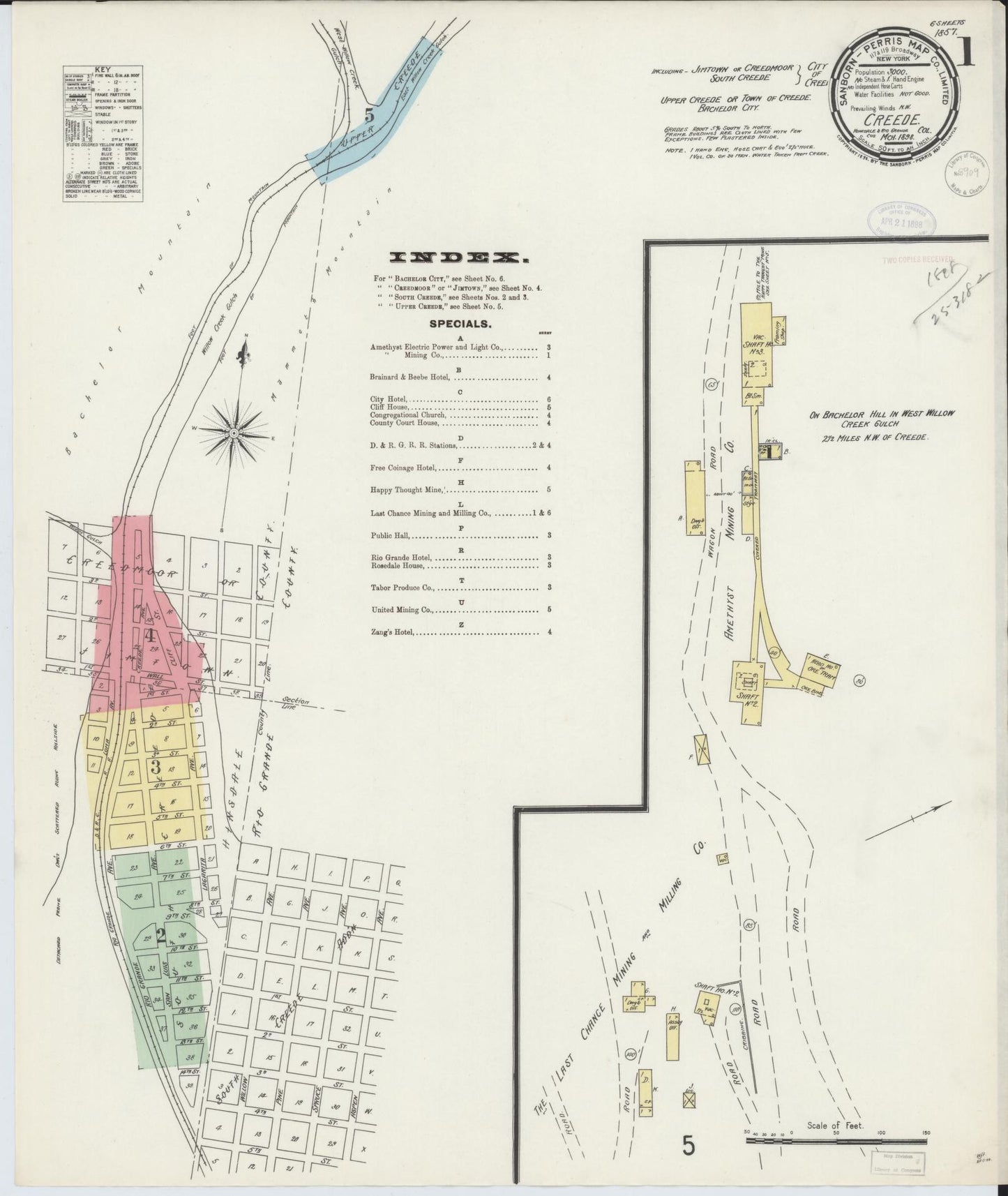 Sanborn Fire Insurance Map from Creede, Mineral County, Colorado (1898), Sheet #0001 - Complete Map Set gallery image, historic Sanborn map, vintage wall art, Colorado Colorado