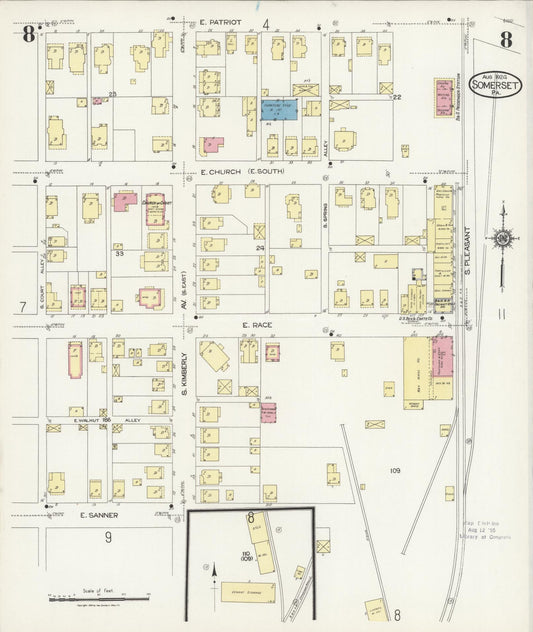 Sanborn Fire Insurance Map from Somerset, Somerset County, Pennsylvania (1924), Sheet #0008 - Historic Sanborn Fire Insurance Map Print, vintage old map wall art, antique decor, genealogy gift, Pennsylvania Pennsylvania map