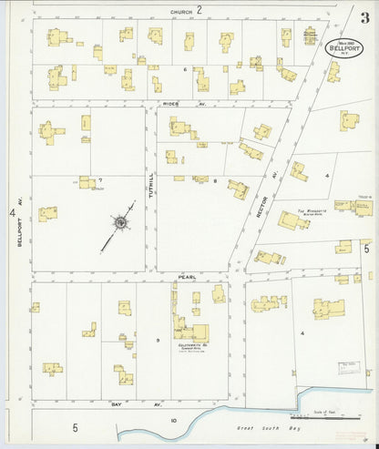 Sanborn Fire Insurance Map from Bellport, Suffolk County, New York (1910), Sheet #0003 - Complete Map Set gallery image, historic Sanborn map, vintage wall art, New York New York