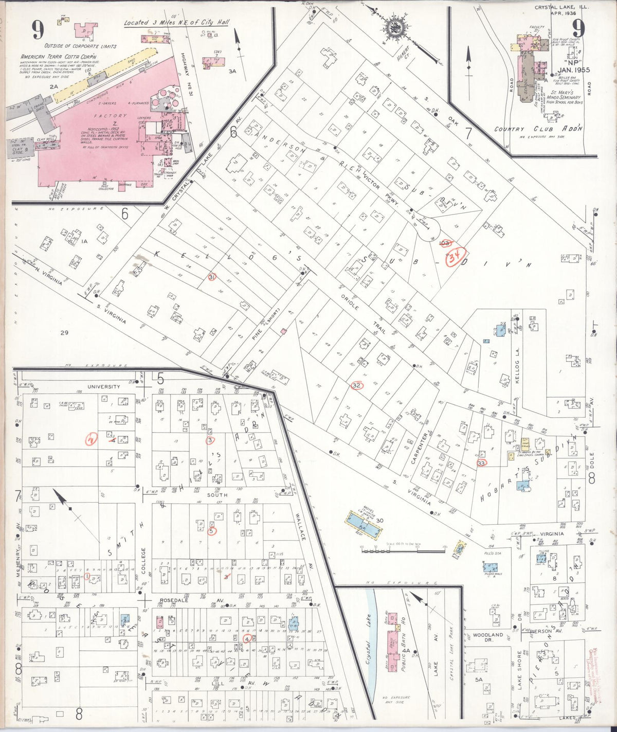Sanborn Fire Insurance Map from Crystal Lake, McHenry County, Illinois (1955), Sheet #0009 - Historic Sanborn Fire Insurance Map Print, vintage old map wall art, antique decor, genealogy gift, Illinois Illinois map
