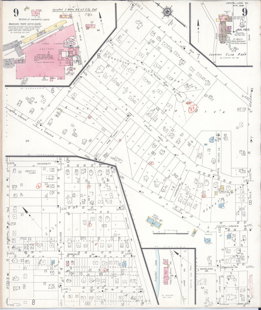 Sanborn Fire Insurance Map from Crystal Lake, McHenry County, Illinois (1955), Sheet #0009 - Historic Sanborn Fire Insurance Map Print, vintage old map wall art, antique decor, genealogy gift, Illinois Illinois map