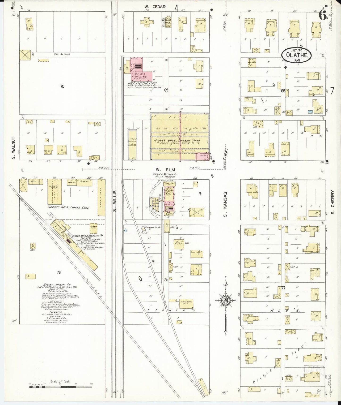 Sanborn Fire Insurance Map from Olathe, Johnson County, Kansas (1912), Sheet #0006 - Complete Map Set gallery image, historic Sanborn map, vintage wall art, Kansas Kansas