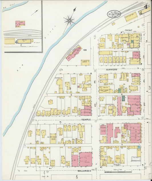 Sanborn Fire Insurance Map from Hinton, Summer County, West Virginia (1905), Sheet #0004 - Historic Sanborn Fire Insurance Map Print, vintage old map wall art, antique decor, genealogy gift, West Virginia West Virginia map