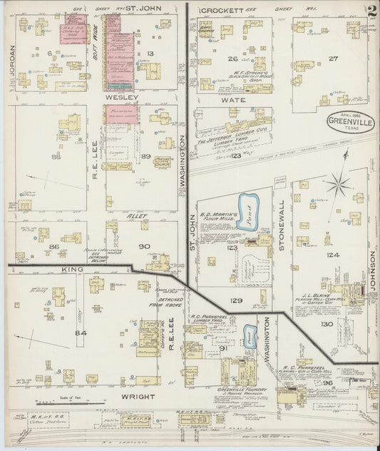 Sanborn Fire Insurance Map from Greenville, Hunt County, Texas (1885), Sheet #0002 - Historic Sanborn Fire Insurance Map Print, vintage old map wall art, antique decor, genealogy gift, Texas Texas map