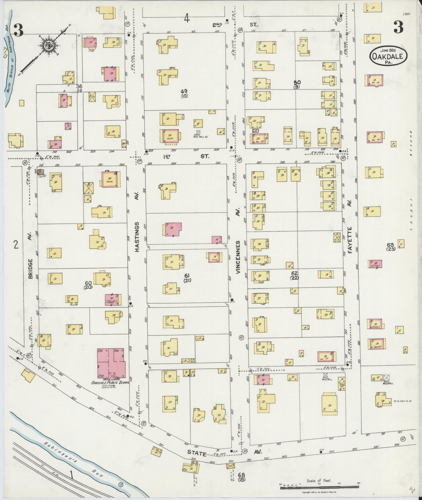Sanborn Fire Insurance Map from Oakdale, Allegheny County, Pennsylvania (1924), Sheet #0003 - Complete Map Set gallery image, historic Sanborn map, vintage wall art, Pennsylvania Pennsylvania