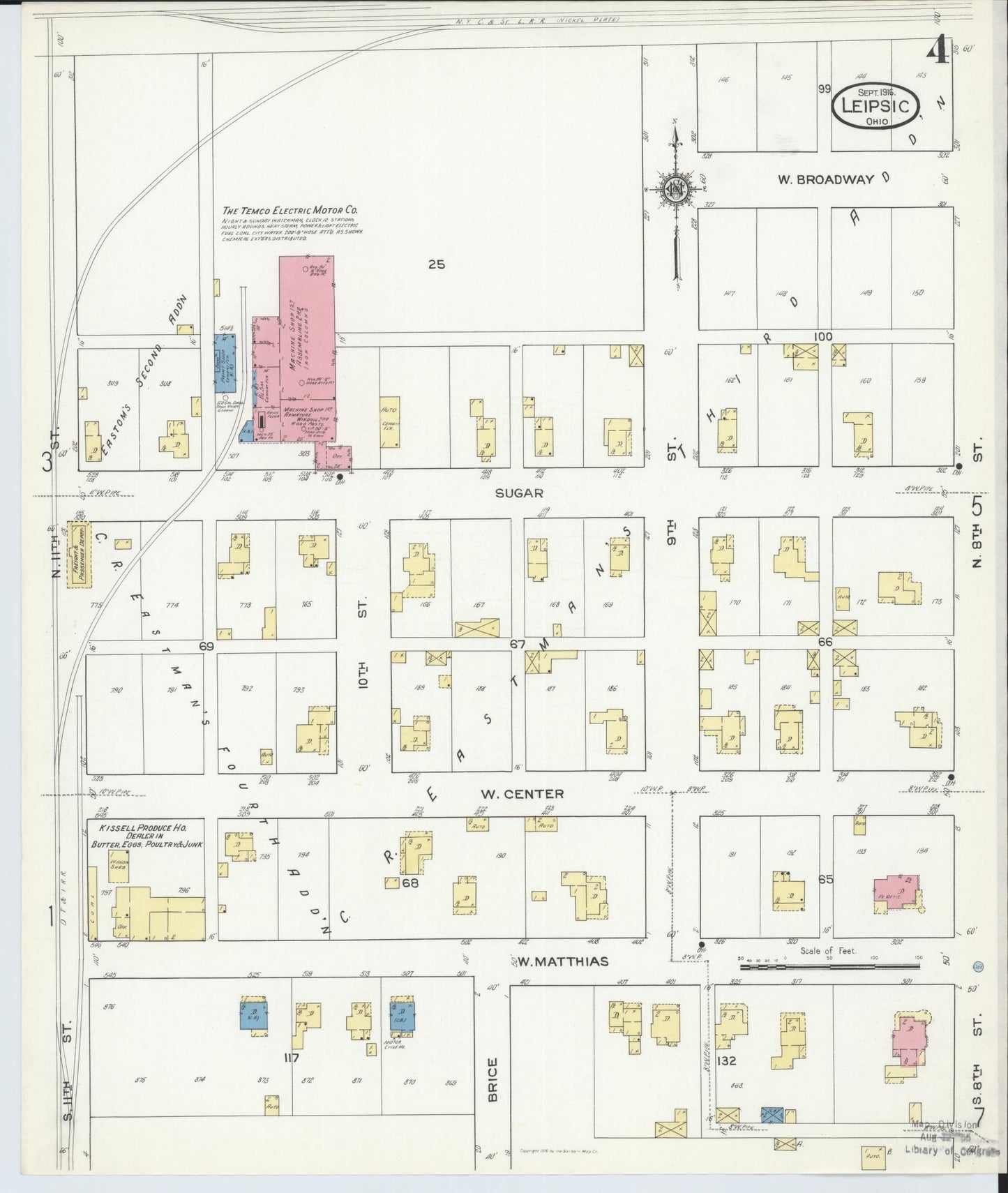 Sanborn Fire Insurance Map from Leipsic, Putnam County, Ohio (1916), Sheet #0004 - Historic Sanborn Fire Insurance Map Print, vintage old map wall art, antique decor, genealogy gift, Ohio Ohio map