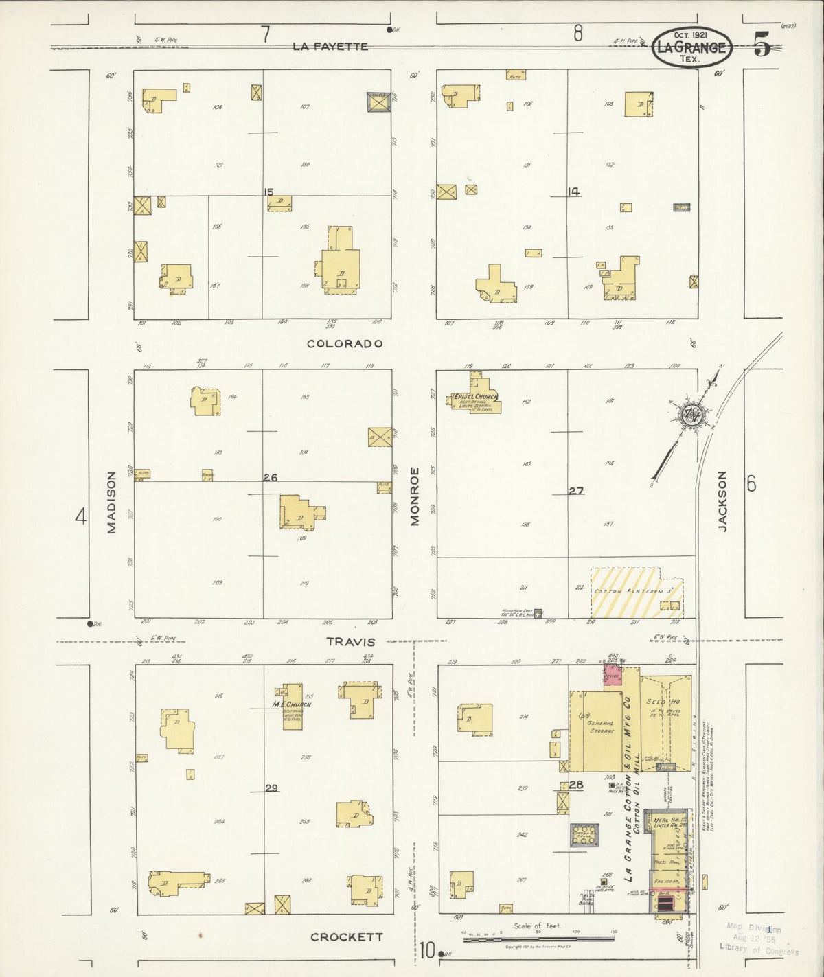 Sanborn Fire Insurance Map from La Grange, Fayette County, Texas (1921), Sheet #0005 - Complete Map Set gallery image, historic Sanborn map, vintage wall art, Texas Texas