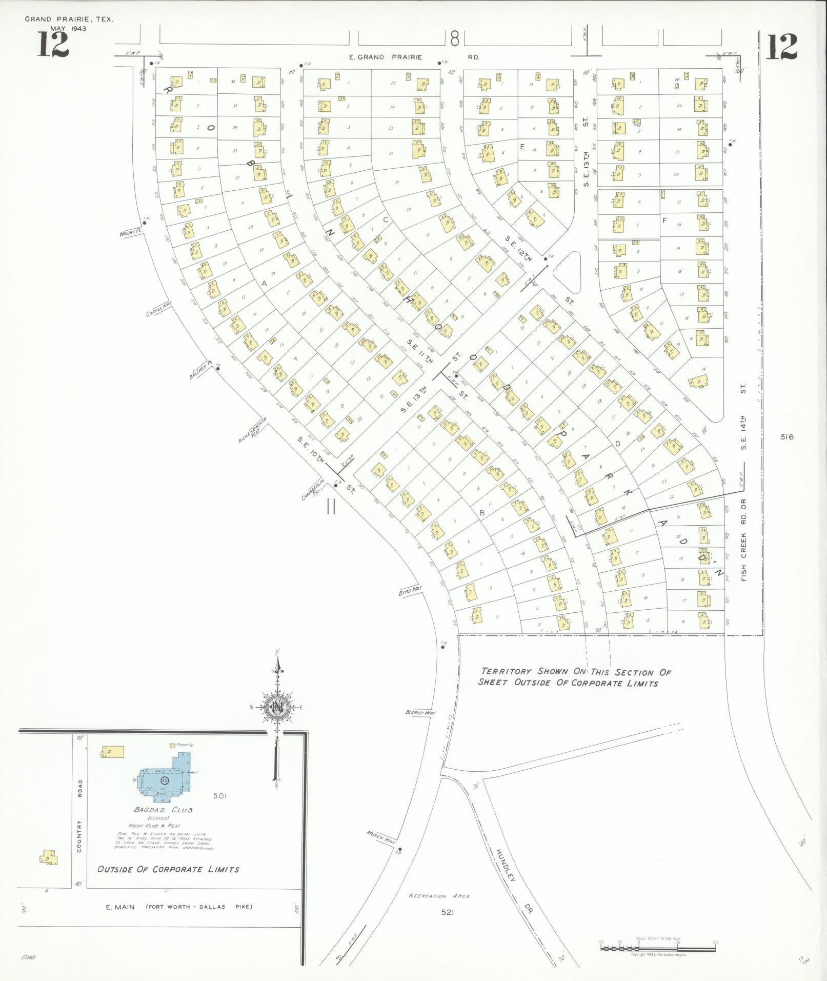 Sanborn Fire Insurance Map from Grand Prairie, Dallas County, Texas (1943), Sheet #0012 - Complete Map Set gallery image, historic Sanborn map, vintage wall art, Texas Texas