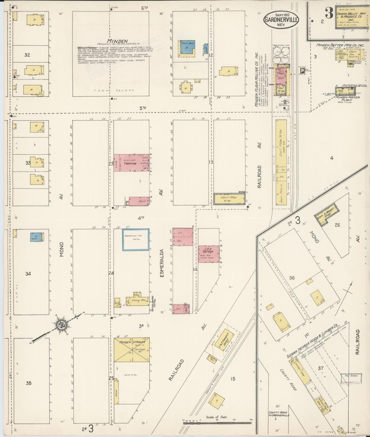 Sanborn Fire Insurance Map from Gardnerville, Douglas County, Nevada (1912), Sheet #0003 - Complete Map Set gallery image, historic Sanborn map, vintage wall art, Nevada Nevada