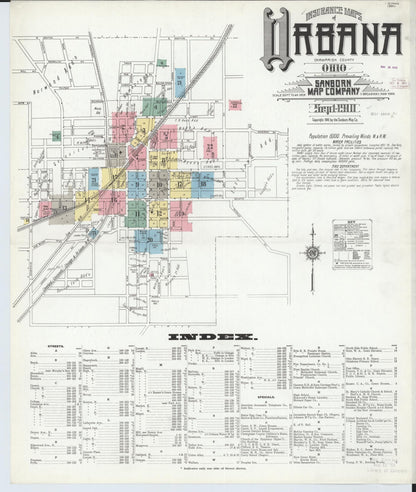 Sanborn Fire Insurance Map from Urbana, Champaign County, Ohio (1910), Sheet #0001 - Complete Map Set gallery image, historic Sanborn map, vintage wall art, Ohio Ohio