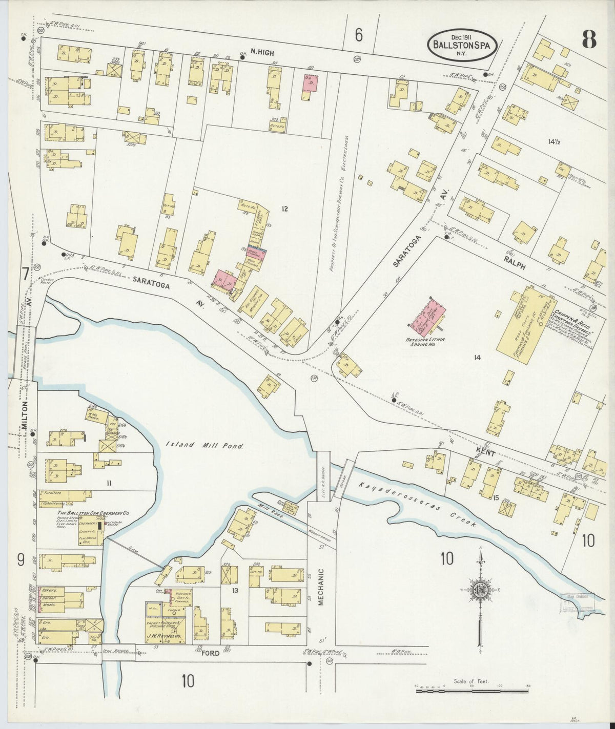 Sanborn Fire Insurance Map from Ballston Spa, Saratoga County, New York (1911), Sheet #0008 - Complete Map Set gallery image, historic Sanborn map, vintage wall art, New York New York