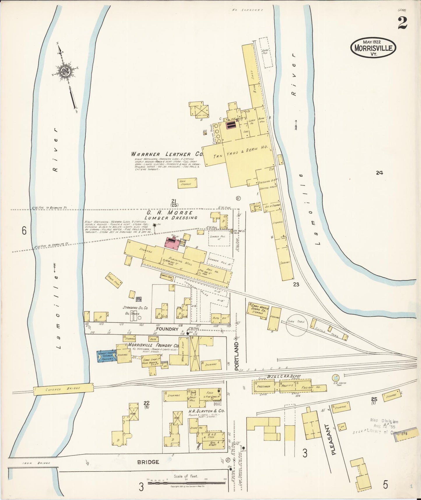 Sanborn Fire Insurance Map from Morrisville, Lamoille County, Vermont (1922), Sheet #0002 - Historic Sanborn Fire Insurance Map Print, vintage old map wall art, antique decor, genealogy gift, Vermont Vermont map