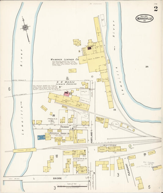 Sanborn Fire Insurance Map from Morrisville, Lamoille County, Vermont (1922), Sheet #0002 - Historic Sanborn Fire Insurance Map Print, vintage old map wall art, antique decor, genealogy gift, Vermont Vermont map