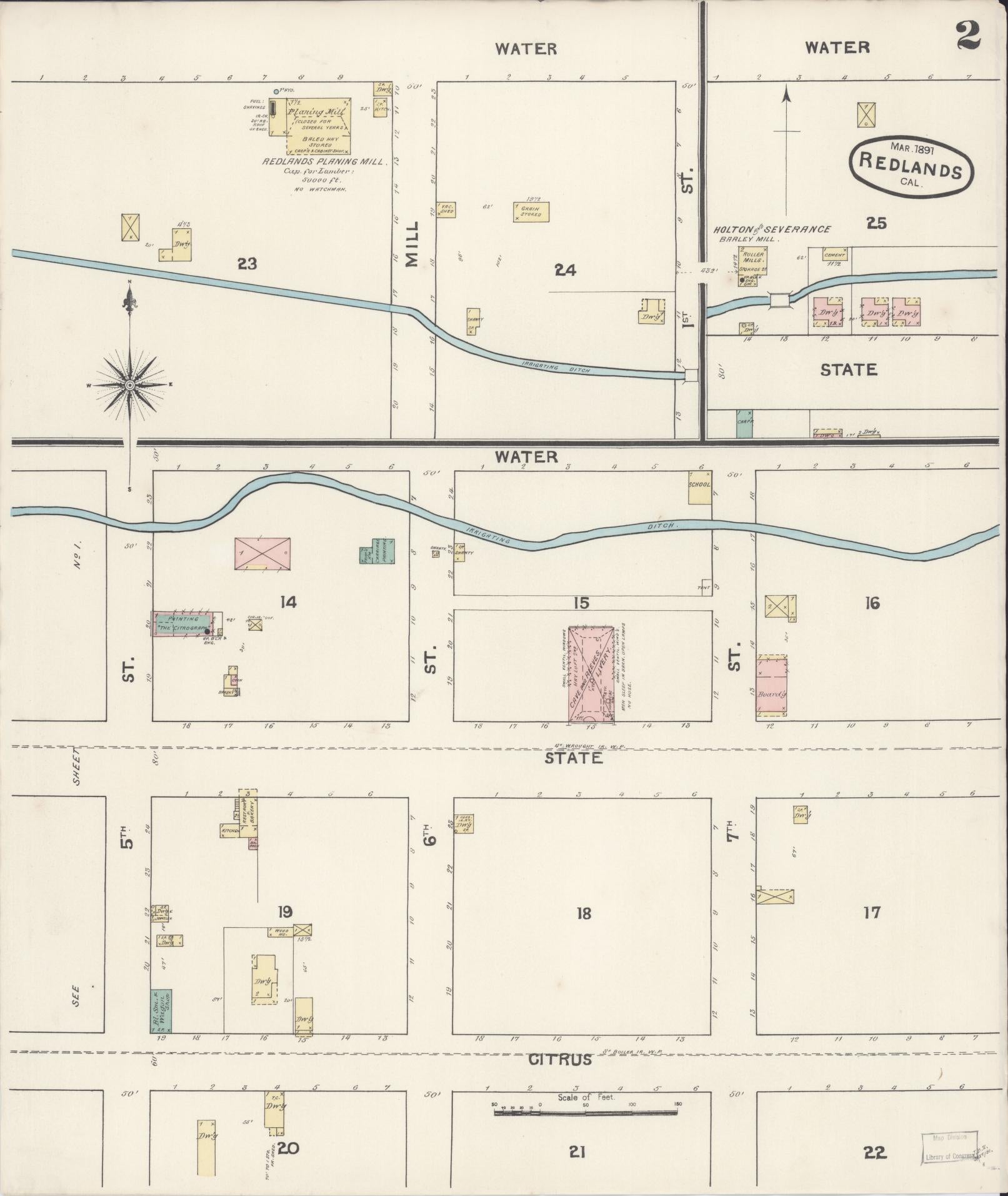 Sanborn Fire Insurance Map from Redlands, San Bernardino County, California (1891), Sheet #0002 - Complete Map Set gallery image, historic Sanborn map, vintage wall art, California California
