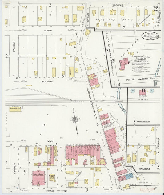 Sanborn Fire Insurance Map from Chesterton, Porter County, Indiana (1912), Sheet #0002 - Historic Sanborn Fire Insurance Map Print, vintage old map wall art, antique decor, genealogy gift, Indiana Indiana map